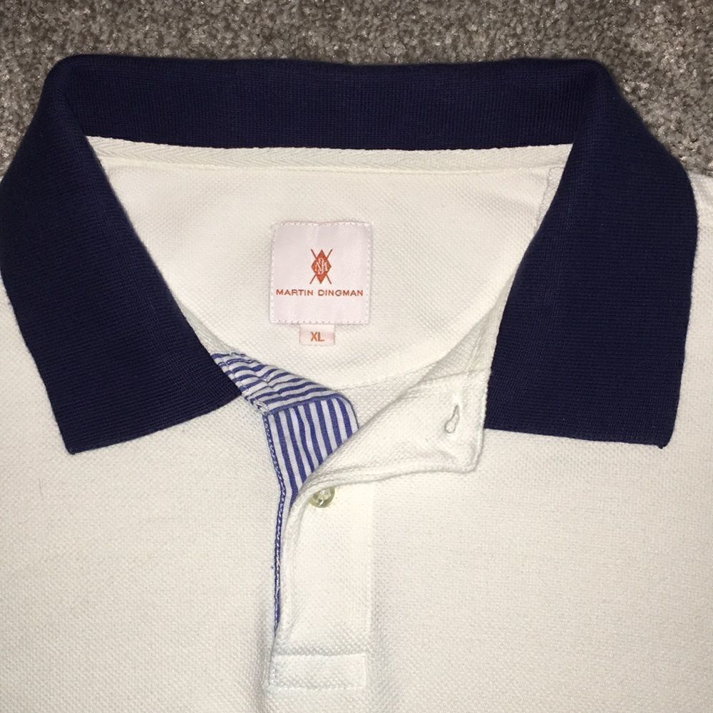 White Blue Martin Dingman Pique cotton Polo Golf Tennis Sailing Shirt XL Mens
